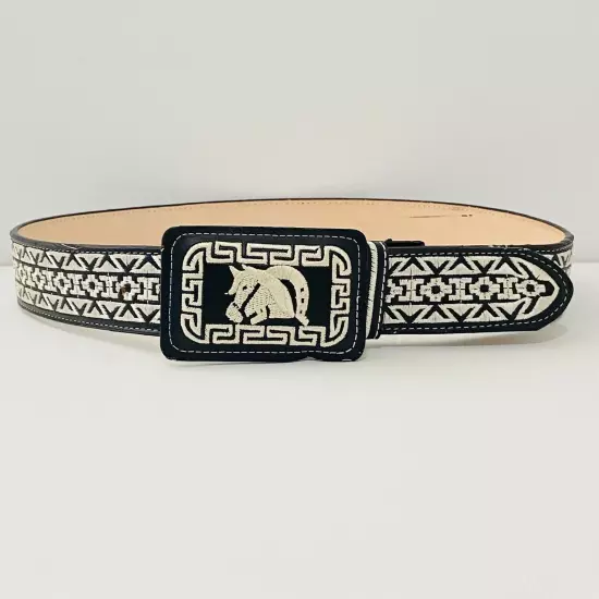 Men's western belt embroidered black belt size 36 for jeans size 34