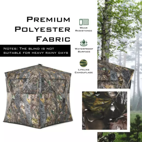 3 Person Portable Hunting Blind Pop-Up Ground Blind w/Tie-downs & Carrying Bag