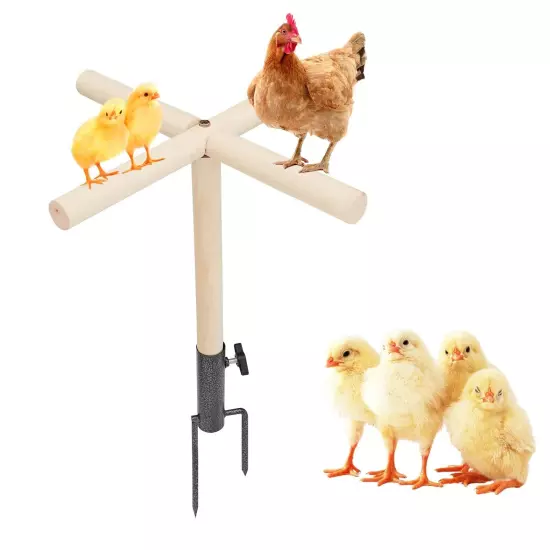 Chicken Perch Toy for Coop, Wooden Chick Perch Stand with Metal Ground Plug, ...