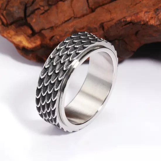 Gothic Snake Dragon Scale Spinning Band Stainless Steel Men Women Fashion Ring