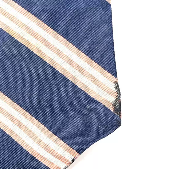 Vintage Brooks Brothers Makers England Navy Pink Sky Triple Repp Stripe Silk Tie