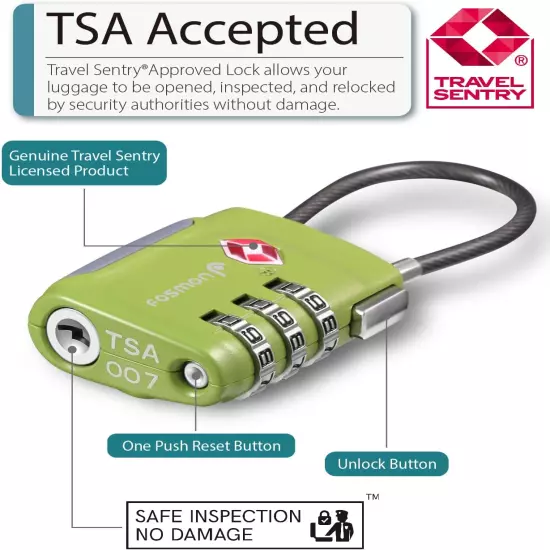 TSA Accepted Cable Luggage Locks, (2 Pack) Re-Settable Easy to Read 3 Digit Comb