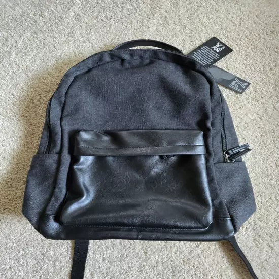 New PX Clothing Landen Canvas & Vegan Leather Backpack - Black NWT