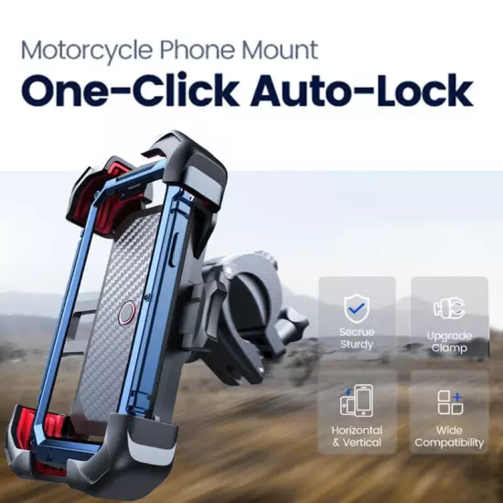 Motorcycle Phone Mount Auto Lock 100mph Military Anti-Shake Bike Phone Holder