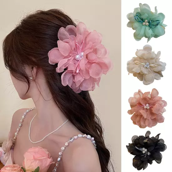 Women Large Chiffon Flower Bow Hair Claw Clip Hairgrip Hair Clamp Jaw Barrettes/