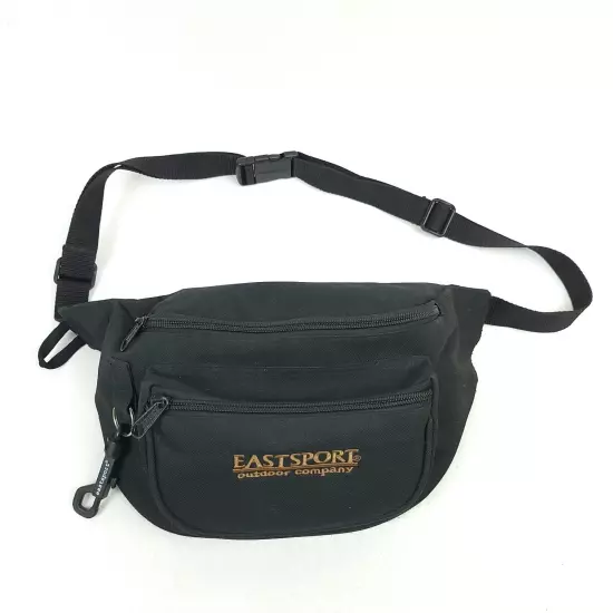 Vintage 90's EASTSPORT Fanny Pack Hiking Travel 3 Pouch Black w/ Key Clip MINT