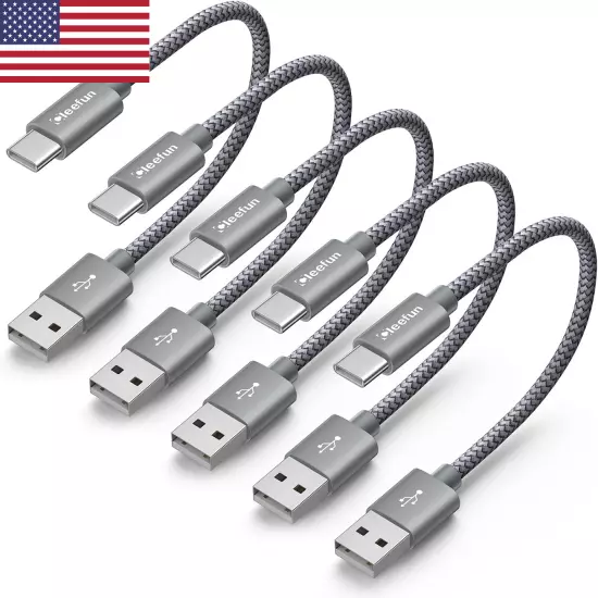 Short USB C Cable [1Ft, 5-Pack], Fast Charging Braided Type C Charger Cord 