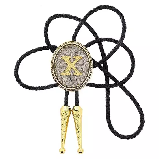 Bolo tie for Men Western Cowboy Golden Initial Letter A to Z Costume Bolo ties