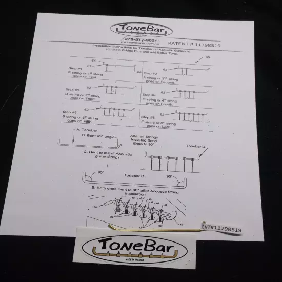 TONEBAR PATENT #11798519 ACOUSTIC GUITAR STRING MOUNTING SYSTEM & METHOD NO PINS