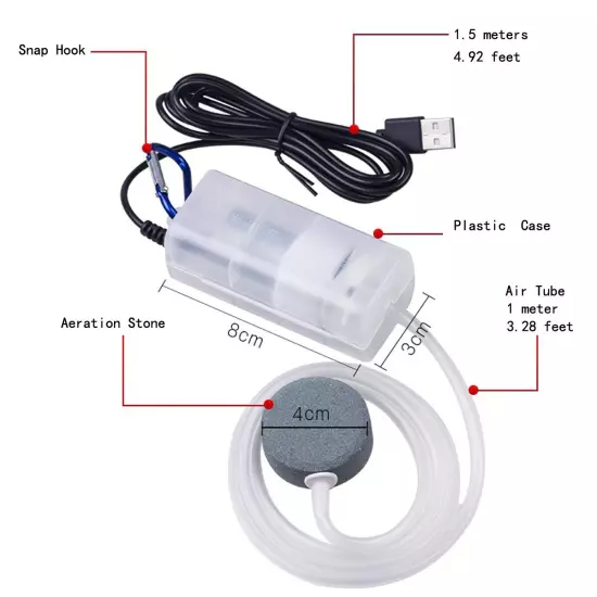 USB Powered Aquarium Air Pump Quiet Oxygen Bubbler Fish Tank Enhance Aeration