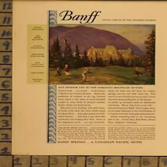 1930 BANFF CANADIAN HOTEL RESORT GOLF SPORT GAME VINTAGE AD ZI62