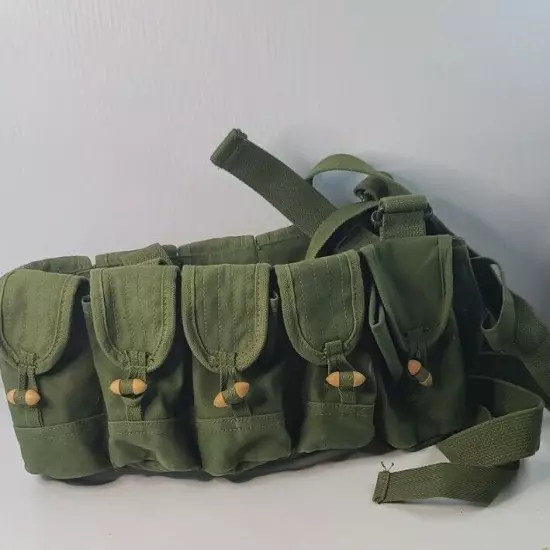 Vintage Ammo Ammunition 10 Pouch Pocket Military Army Green Canvas Vest Belt