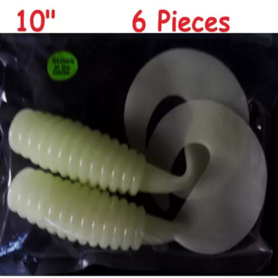  2 -10 Pieces 10" Glow Fat Grub Curly Tail Fishing Soft Plastic Lure