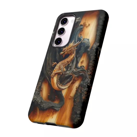 For iPhone, Samsung Galaxy, Pixel - Phone Case Cover - Carved Wood Dragon Print