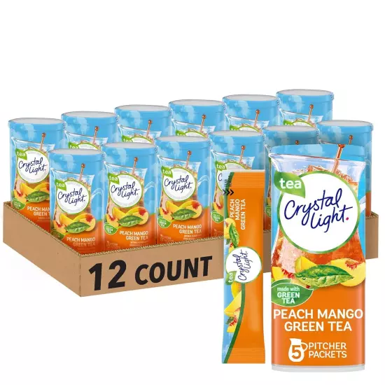 Crystal Light Sugar-Free Peach Mango Green Tea Naturally Flavored Powdered 60 Ct