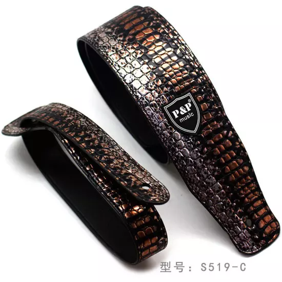 Embossed Leather Adjustable Guitar Strap for Electric Acoustic and Bass Guitar