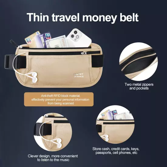 RFID Blocking Money Belt for Men Women, Slim Fanny Pack for Travel，Running,Conce