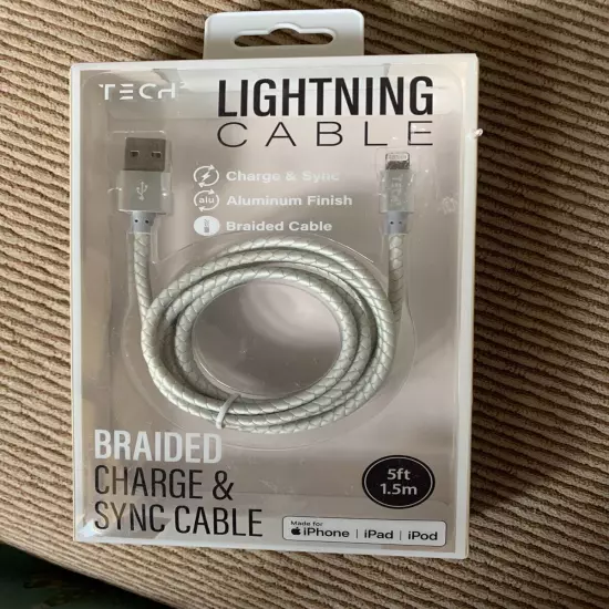 Tech Lightning Cable 5 ft. Braided Charge and Sync Cable