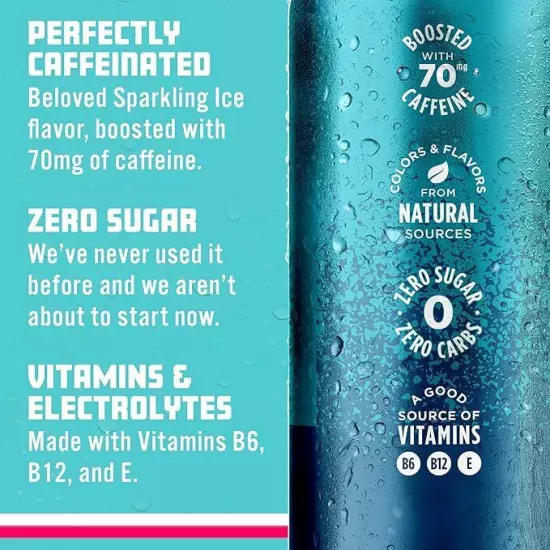 Sparkling Ice +Caffeine Blue Raspberry Sparkling Water, with Antioxidants and Vi