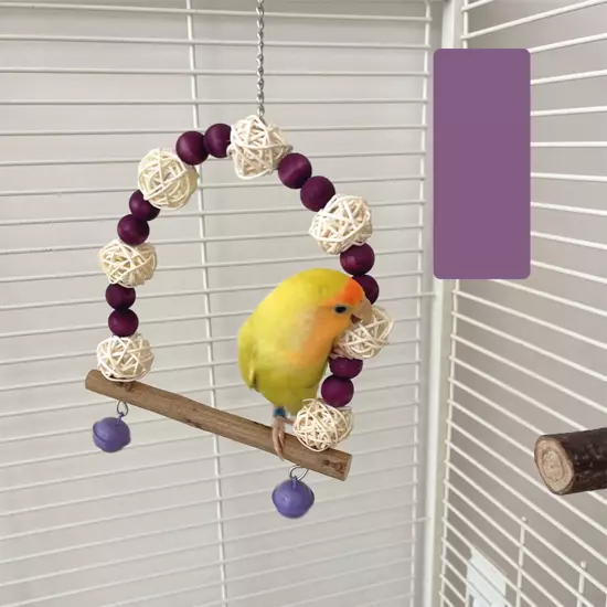 Rattan Bird Swing Perch Toy Wood Bead Hanging Parrot Standing Toy Claws Grinding