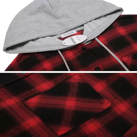 HOTOUCH Hooded Flannel Shirt Women Plaid Jacket Shacket Long Sleeve Button... 