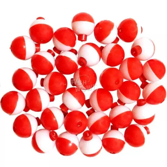 50 100 200pcs Fish WOW! 1" Fishing Snap-On Round Floats bobbers Red White lot