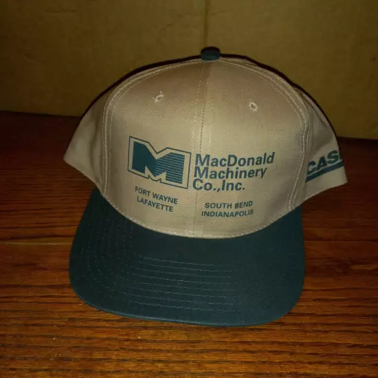 MacDonald Machinery Company South Bend Cap Hat Trucker Tan Green Adjustable