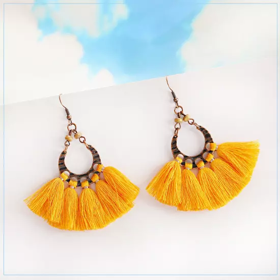 Fashion Women Bohemian Earrings Long Tassel Fringe Drop Dangle Ear Stud Jewelry