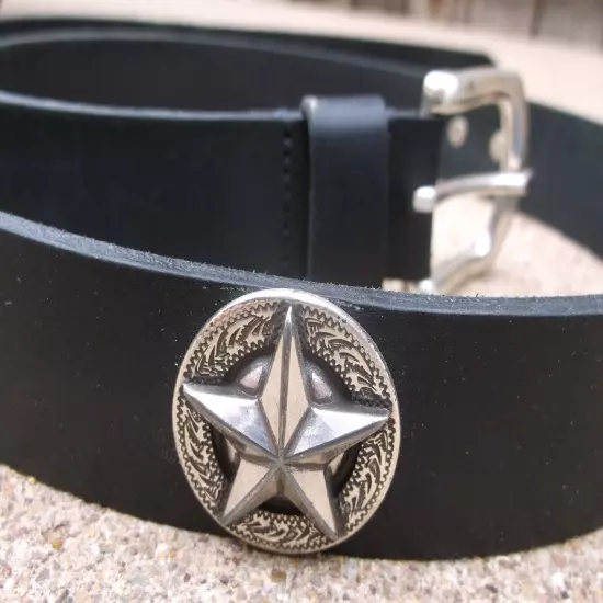 Black Full Grain Cowhide Leather Western Belt with Lone Star Conchos size 42