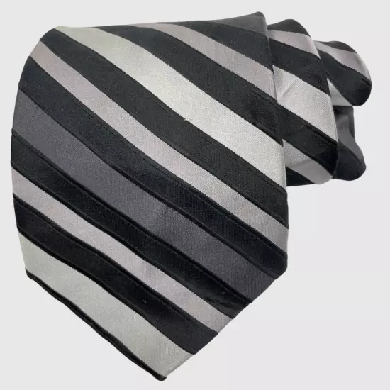 Croft & Barrow Black Gray Striped Repp Regimental Silk Necktie Tie 3.5" x 59"