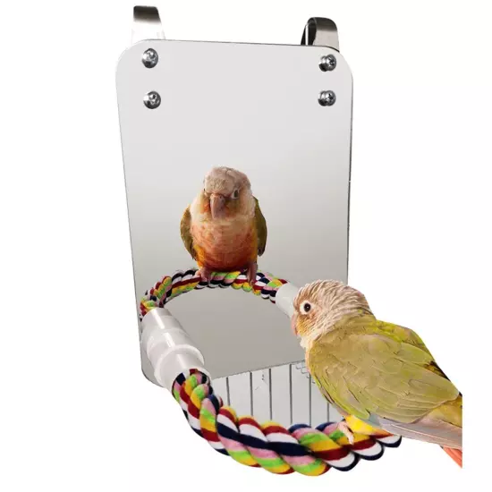 Bird Mirror with Rope Perch Cockatiel Mirror for Cage Bird Toys Swing Parrot