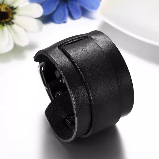 Men's Punk Wide Genuine Leather Belt Wristband Bangle Cuff Bracelet Adjustable