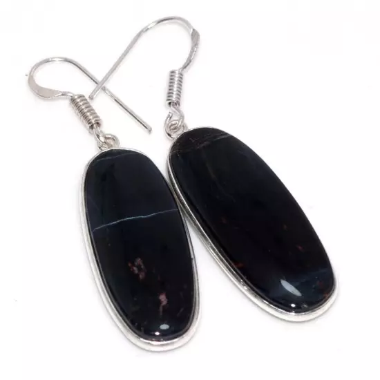 Black Tiger Eye 925 Silver Plated Gemstone Handmade Earrings 2" Gifts Jewelry JW