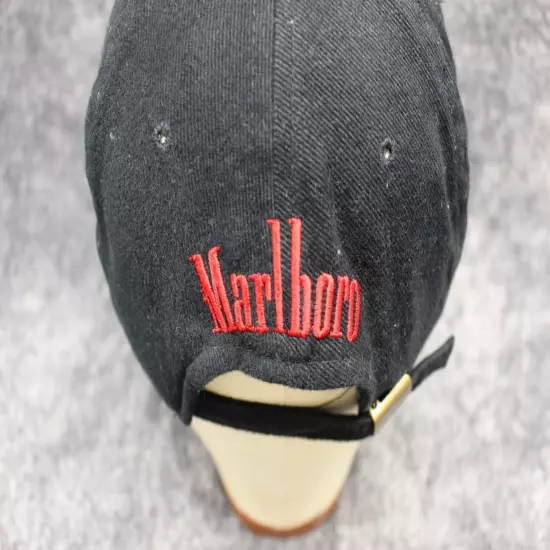 Vtg Vanguard Marlboro black logo horse spellout adjustable strapback hat cap