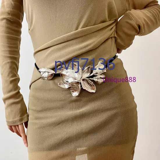 ZARA New Women's Flower Gold Pants Decor Rope Belt/2024New