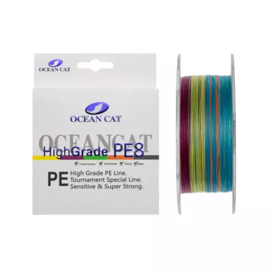 OCEAN CAT 8 Strands Braided Fishing Line Zero Stretch Super Power PE Leader Line