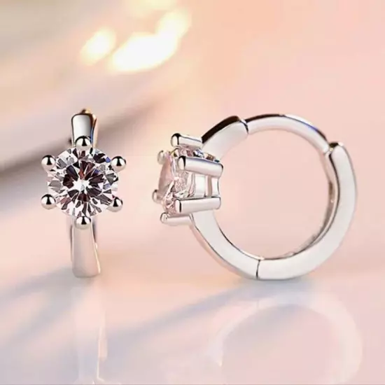 925 Silver Crystal Huggie Earrings For Womens Jewelry Accessories Wedding Bridal