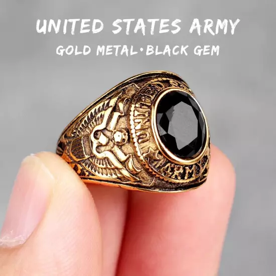 Stainless Steel Men Rings Rhinestone United States Army Eagle Gemstone jewelry