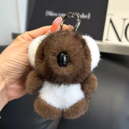 Real Mink Fur Bear keychain Pompom Ball Bag Charm Bag Phone Pendant Kids Gift