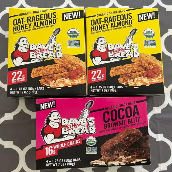 Lot of 3 Dave's Killer Bread Organic Snack Bars New in Box Exp 12/2024 12 bars