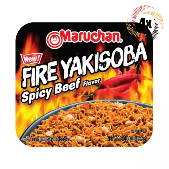 4x Packs Maruchan Fire Yakisoba Spicy Beef Home Style Japanese Noodles | 3.99oz