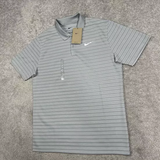 Nike Polo Shirt Men Medium Gray Black Stripe Dri-Fit Victory Golf DH0829-077 NWT