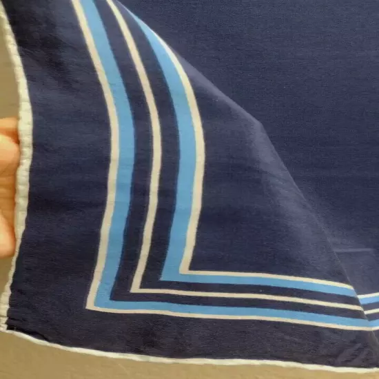 ADOLFO SCARF FINE SILK NAVY Baby BLUE STRIPED VINTAGE 80s MENS Silk HANDKERCHIEF