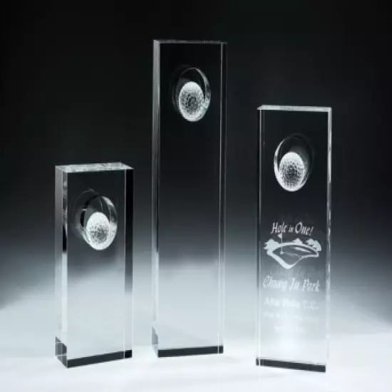 Crystal Golf Tower Awards Trophy Small - Free Personalized, Presentation Box