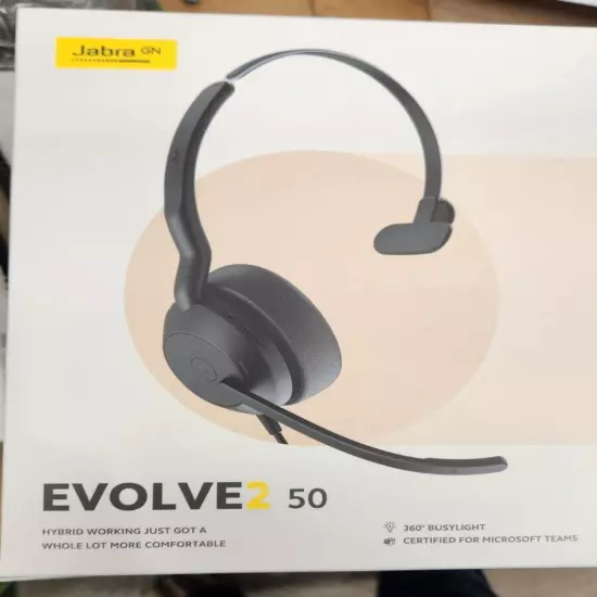 Jabra Evolve2 50 Wired Mono Headset AirComfort Technology, Noise-Cancelling NIB