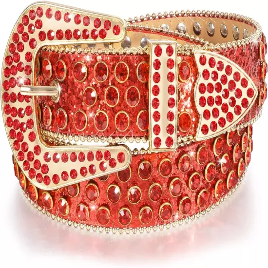 Women Men Rhinestones Belt Bling Cowboy Studded Leather Belt Diamond Waist Belt