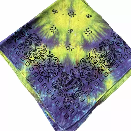 Tie Dye Paisley Bandana, 100% Cotton, 2 Sided. Hand Dyed Set 4 California Dye