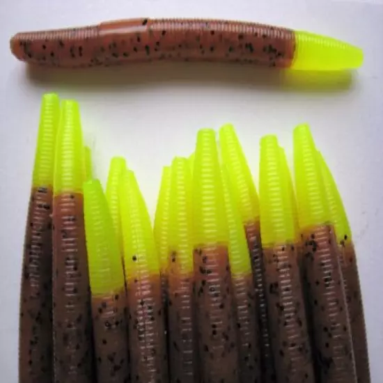 100 pk 4" Senko Style - PUMPKINSEED CHARTREUSE TIP - Soft Plastic Worms Lures