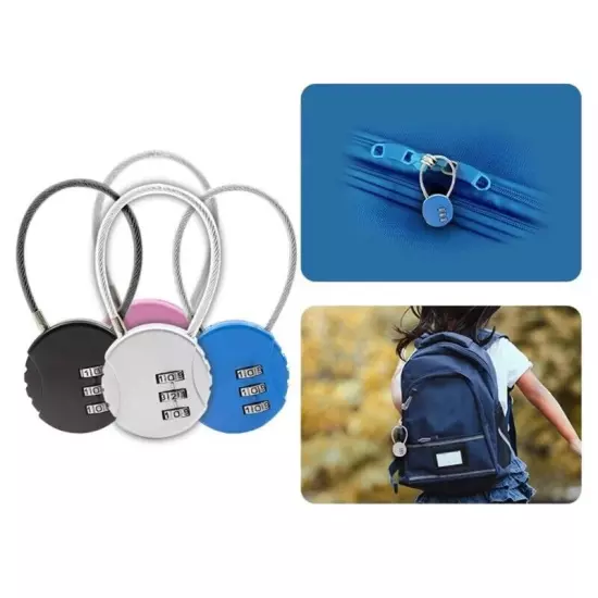 Small Travel Luggage Lock 3 Digit Combination Padlock Wire Rope Password Lock