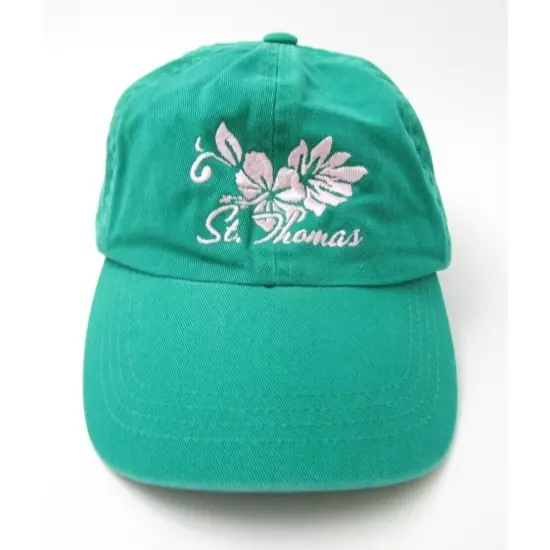 St Thomas Flower Embroidered US Virgin Island Green Adjustable Hat